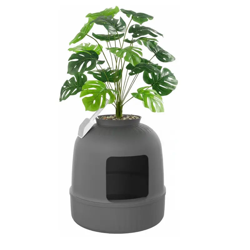 Discreet Plant-Style Litter Box Enclosure with Activated Carbon Filter and Scoop Storage