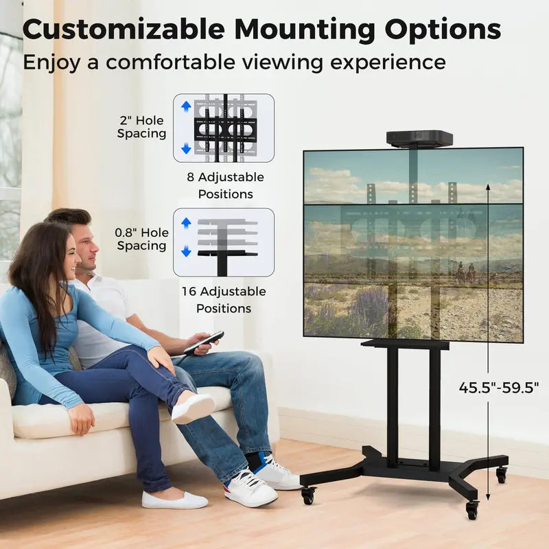 Rolling TV Cart  Lightweight Mobile Stand for 32″70″ Flat or Curved Screens (Up to 110 lbs), VESA 600×400 mm Support