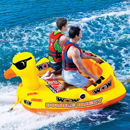 WOW Sports Double Ducky 2-Person Towable Tube  340-Lb Capacity, Heavy-Duty PVC, Dual Tow Points