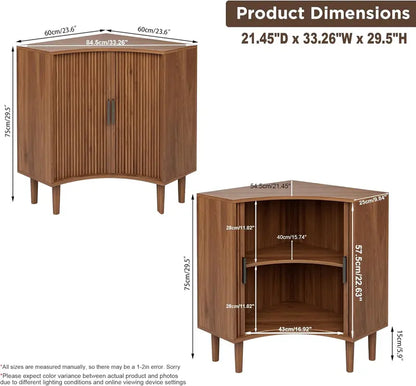 Compact Fluted Wooden Corner Base Cabinet — Minimalist Storage Solution
