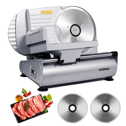 CUSIMAX Electric Deli Slicer  Dual Stainless Steel Blades & Precise Thickness Control