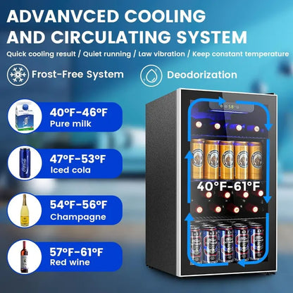 130-Can Mini Beverage Fridge  3.2 Cu. Ft. Compact Refrigerator with Adjustable Temp Control, Ideal for Home, Office or Bar (Black)
