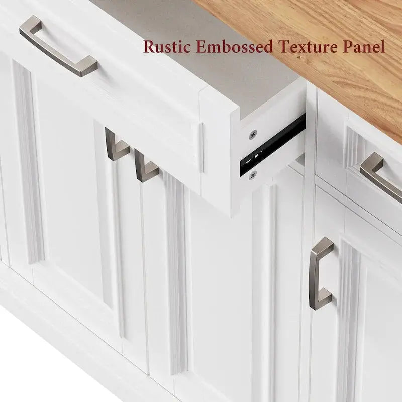White Rolling Kitchen Island Cart  Drop-Leaf Wood Top, Embossed Finish, Doors & Drawers