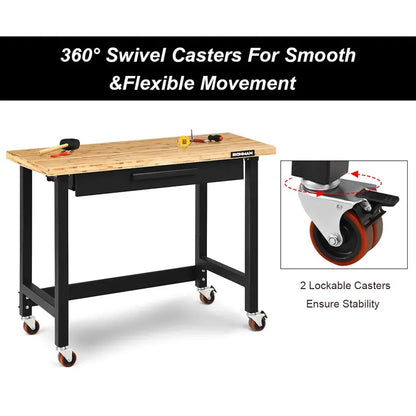 48-Inch Mobile Workbench  Heavy-Duty Rolling Workstation with Locking Casters