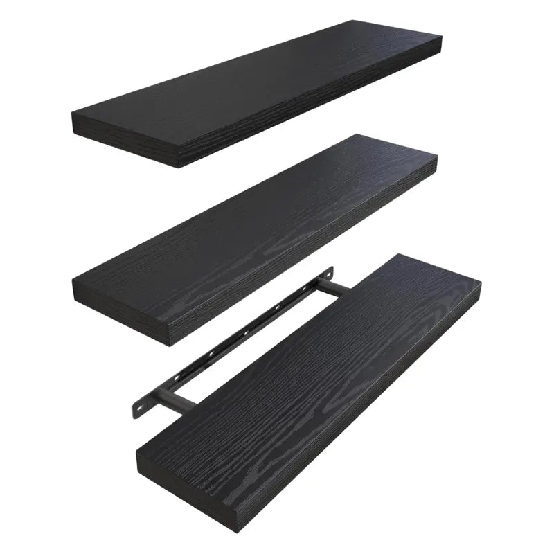 Set of 3 Floating Wooden Wall Shelves for Living Room or Kitchen