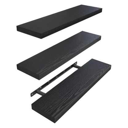 Set of 3 Floating Wooden Wall Shelves for Living Room or Kitchen