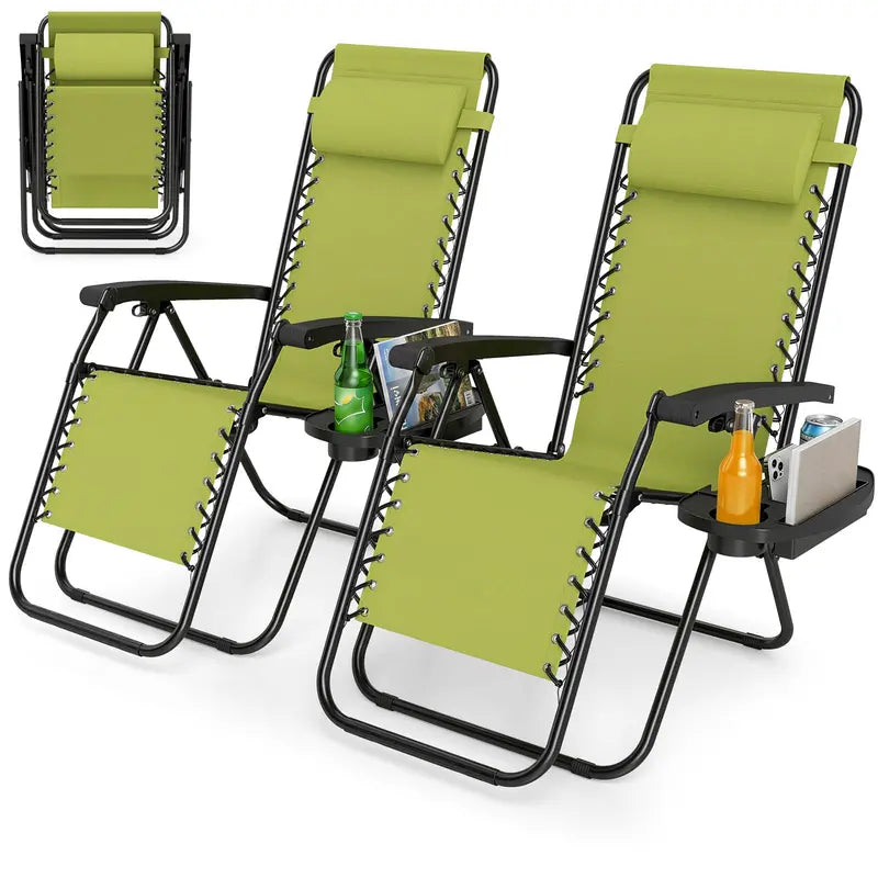 Zero-Gravity Recliner Chair  Ergonomic Backrest, Removable Pillow & Built-in Cup Holder Tray