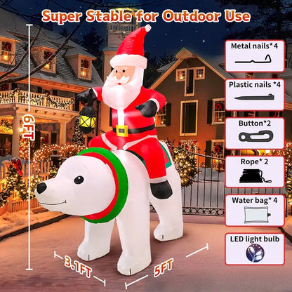 DeeKom 6′ Inflatable Santa on Bear with LEDs  Outdoor Christmas Decoration