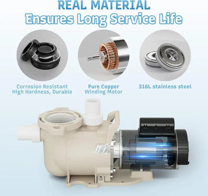 1.5 HP Single-Speed In-Ground Pool Pump — 6900 GPH, Low-Noise, High-Suction Design with Filter Basket
