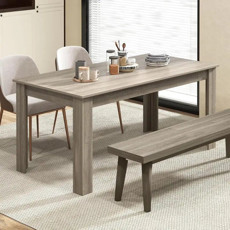 63-Inch Rectangular Farmhouse Dining Table for 6-8, Black Wood Kitchen Table with 330-LB Weight Capacity