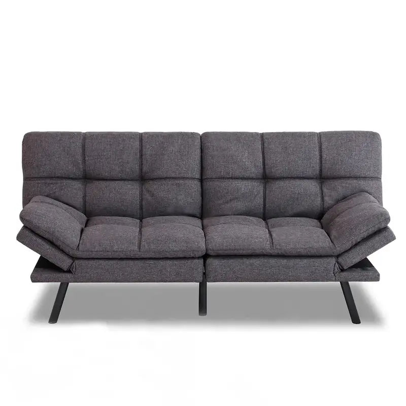 Modern Futon Sofa Bed  Memory Foam Cushioned Convertible Couch with Supportive Sleep Surface