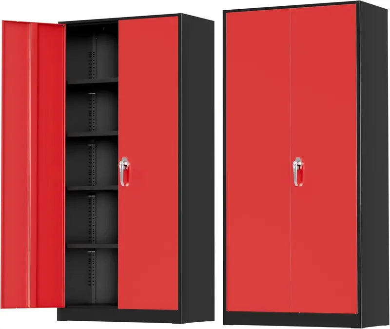 Greenvelly 72-Inch Locking Metal Storage Cabinet — 2-Door Garage or Office Organizer with Adjustable Shelves