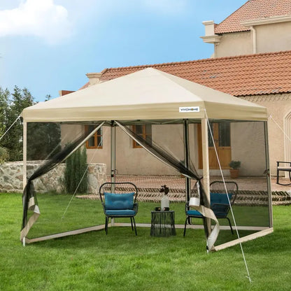 10’×10′ Easy-Setup Canopy Tent  Enclosed Mosquito Net Screen Tent with Dual Zipper Doors & Rolling Storage Bag for Outdoor Events