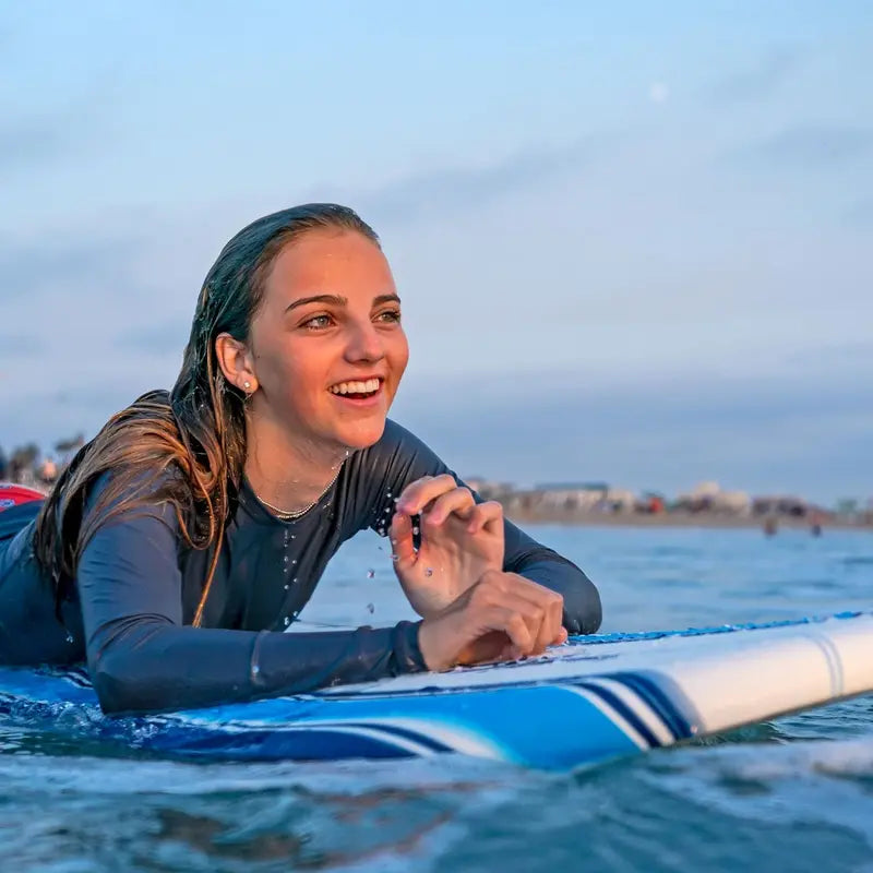 Wavestorm 7-Foot Soft Top Foam Surfboard  Beginner-Friendly Heat-Laminated Board with Leash & Multi-Fin Set, Blue Pinline Design