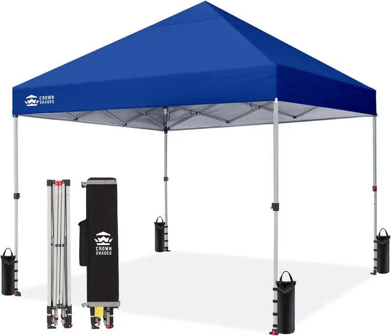 CROWN SHADES 10′ x 10′ Beach Canopy Tent: One-Push Deployment, Silver-Coated UV-Reflective Top, Three-Height Adjustment, and Sandbag Stability System