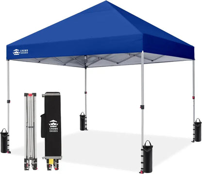 CROWN SHADES 10′ x 10′ Beach Canopy Tent: One-Push Deployment, Silver-Coated UV-Reflective Top, Three-Height Adjustment, and Sandbag Stability System