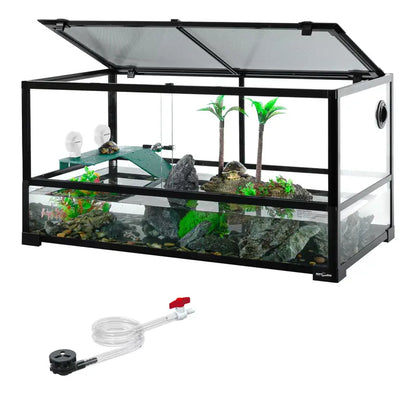 REPTIZOO 40 Gallon Turtle Tank with Basking Platform &amp; Ventilated Mesh Cover, Black