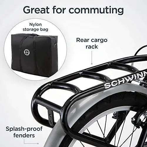 Schwinn Loop Folding Bike  7-Speed, 20″ Wheels, Step-Through Aluminum Frame, Rear Rack, Lightweight Commuter or Travel Option