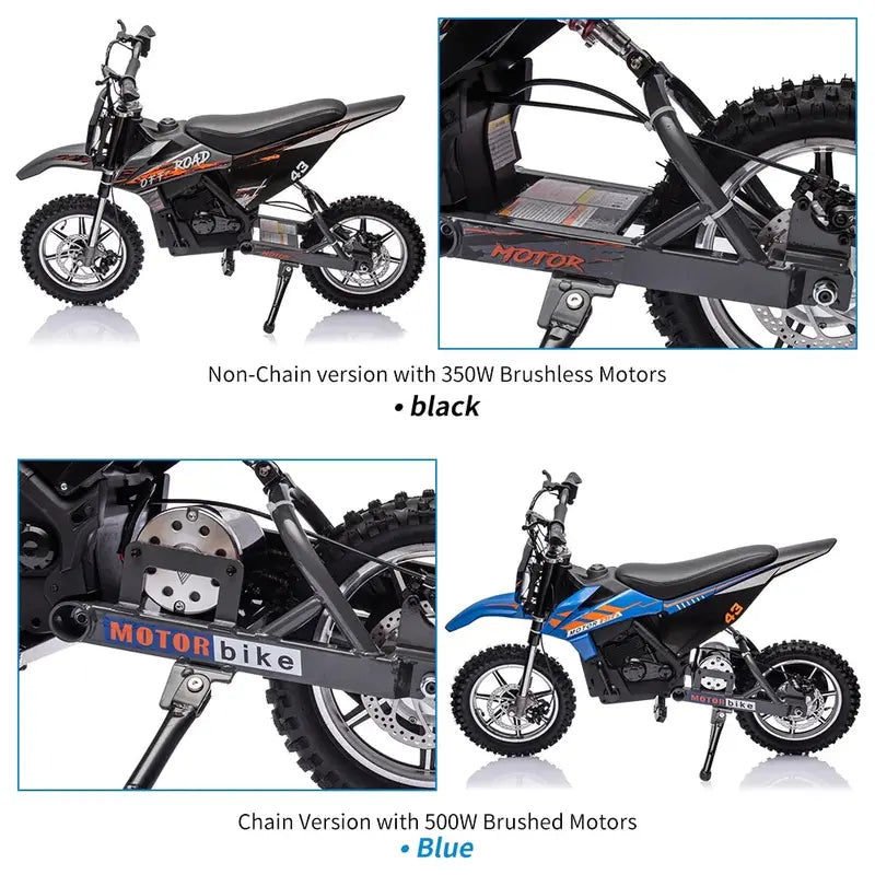 Kids’ 36V Electric Dirt Bike  350W Brushless Motor, 15.5 MPH Max Speed, LED Headlight & Dual Brakes for Ages 816