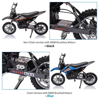 Kids’ 36V Electric Dirt Bike  350W Brushless Motor, 15.5 MPH Max Speed, LED Headlight & Dual Brakes for Ages 816