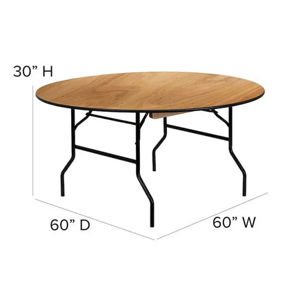 60-Inch Round Folding Banquet Table — Solid Wood Top with Premium Finish