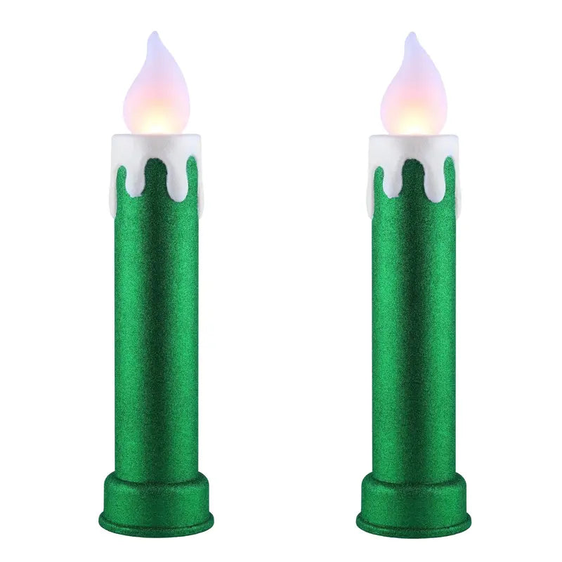 Mr. Christmas 24″ Green LED Flickering Candles Set, Battery-Operated, Indoor/Outdoor Holiday Decor, 2-Pack