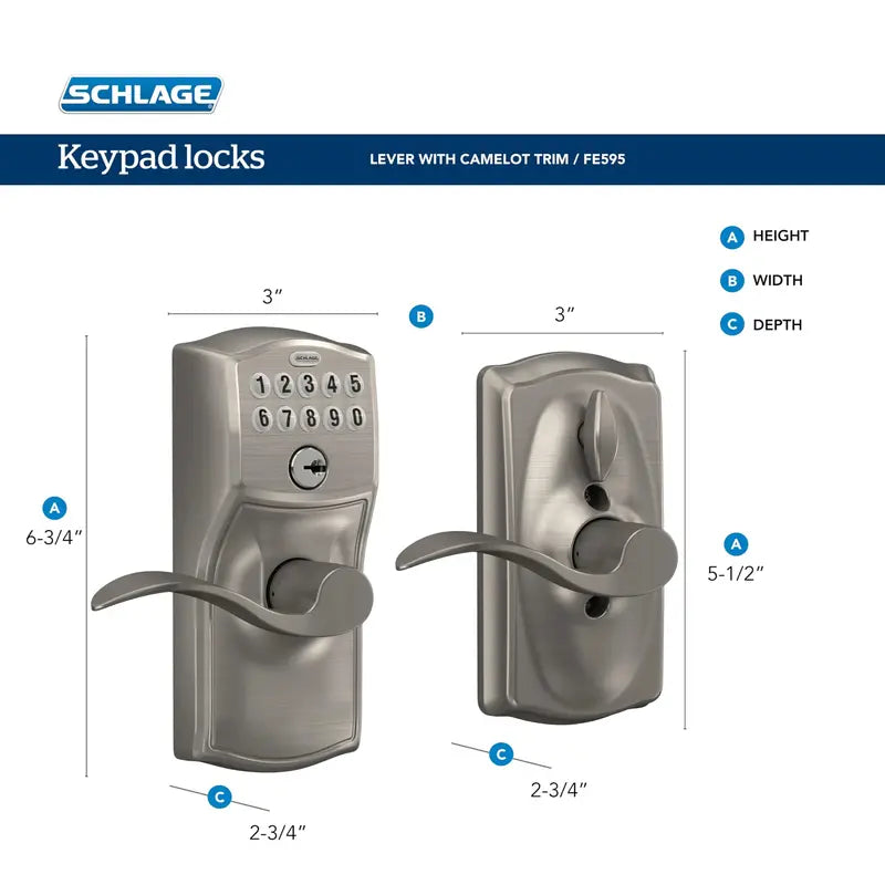 Schlage Camelot Keypad Deadbolt Lock  Keyless Entry, Flex Lock, Illuminated Keypad, Battery Operated