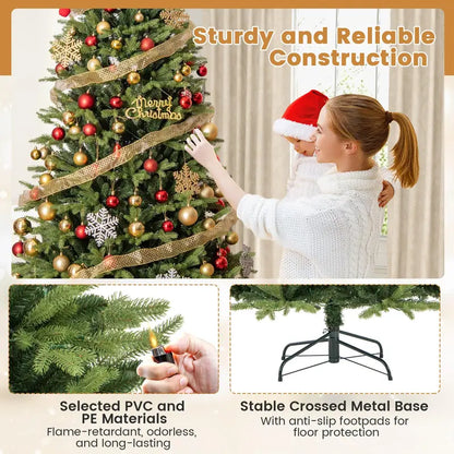Full-Bodied 7-Foot Hinged Artificial Christmas Tree with 470 Warm White & Multi-LED Lights