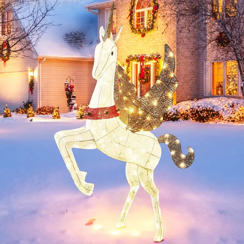 CiniQy Lighted Christmas Pegasus, 4.7FT Outdoor Decoration with 140 Warm White LEDs, Weatherproof for Indoor/Outdoor Use