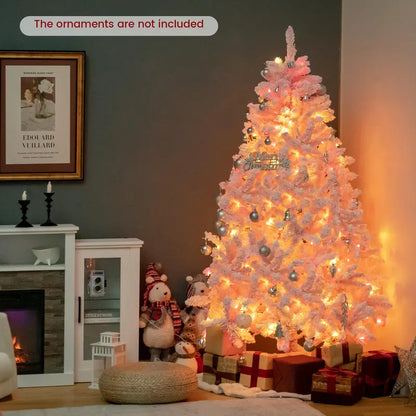 6-Foot Pink Snow-Flocked Christmas Tree  Pre-Lit Holiday Decoration for Home or Office