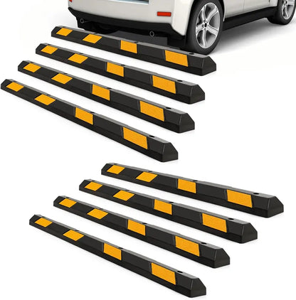 72-Inch Heavy-Duty Rubber Parking Curb with Reflective Yellow Safety Stripes