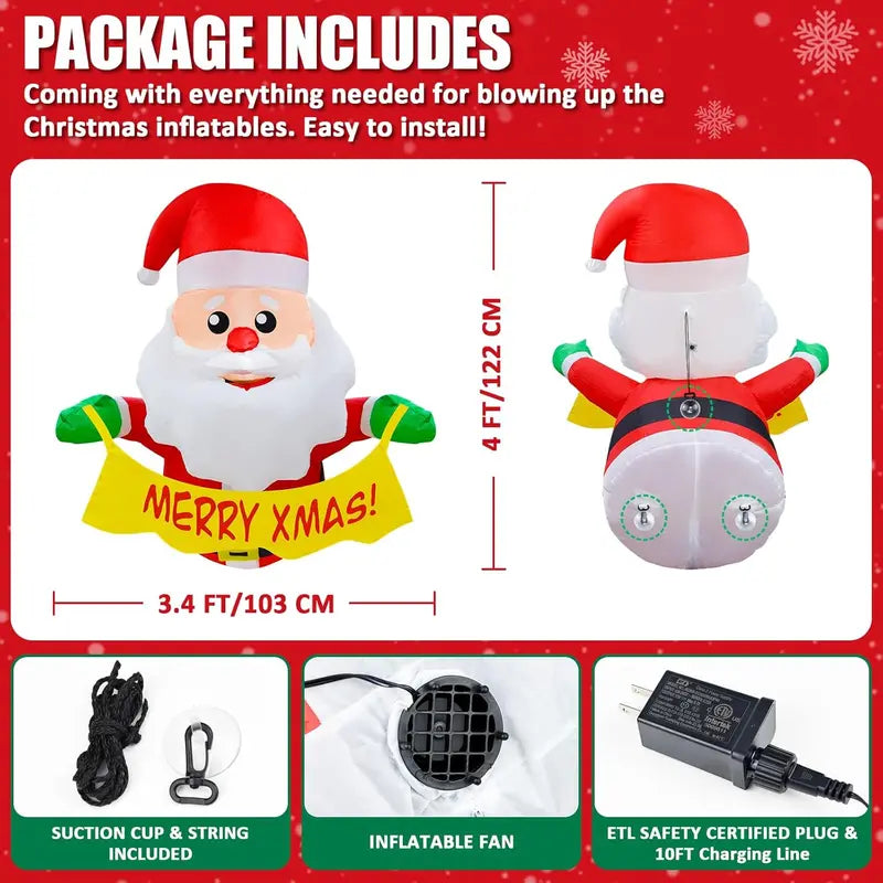 EAONE 12 Ft Christmas Inflatable Santa Sleigh with Reindeers, LED Lights, Outdoor Holiday Decor