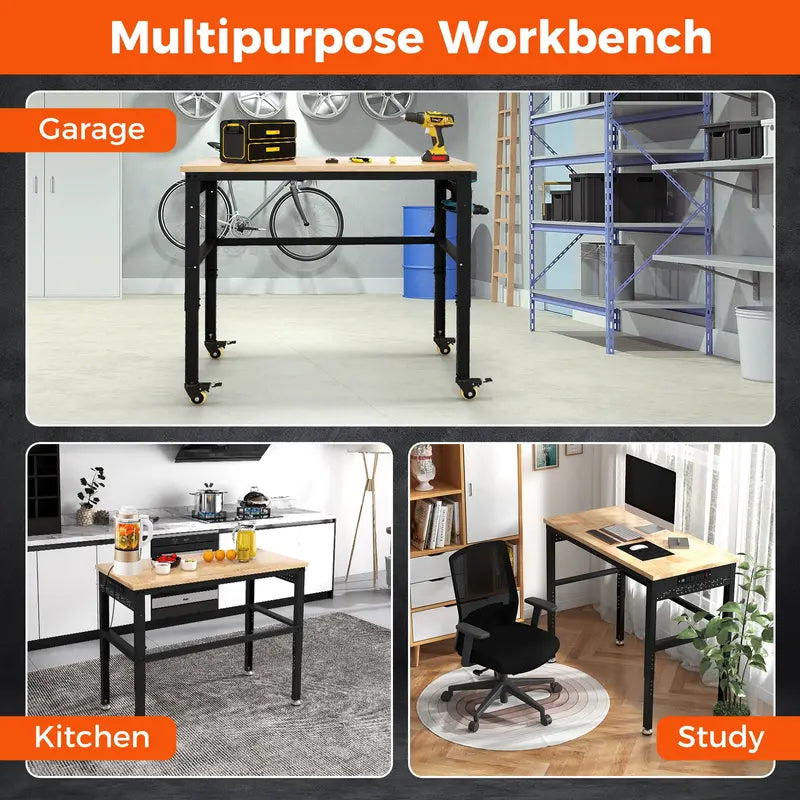 48-Inch Adjustable Workbench  Heavy-Duty Oak Top with Non-Slip Pads