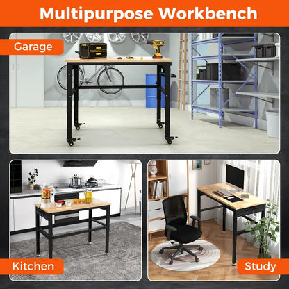 48-Inch Adjustable Workbench  Heavy-Duty Oak Top with Non-Slip Pads