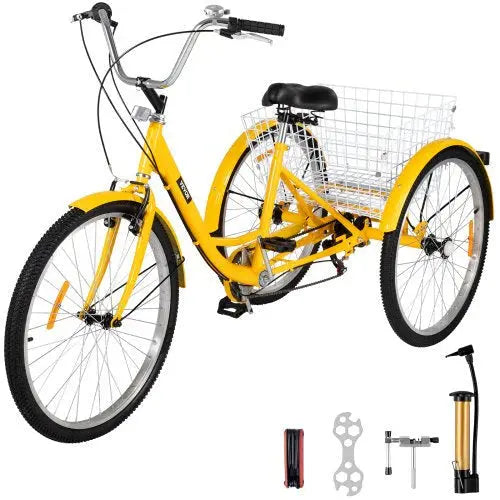 26-Inch 7-Speed Adult Tricycle with Front Basket & Shopping Rack