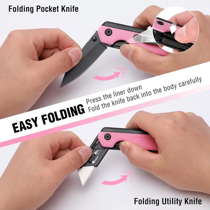 WORKPRO 2-in-1 Folding Utility Knife  Quick-Change Box Cutter with G10 Handle & 10 Blades