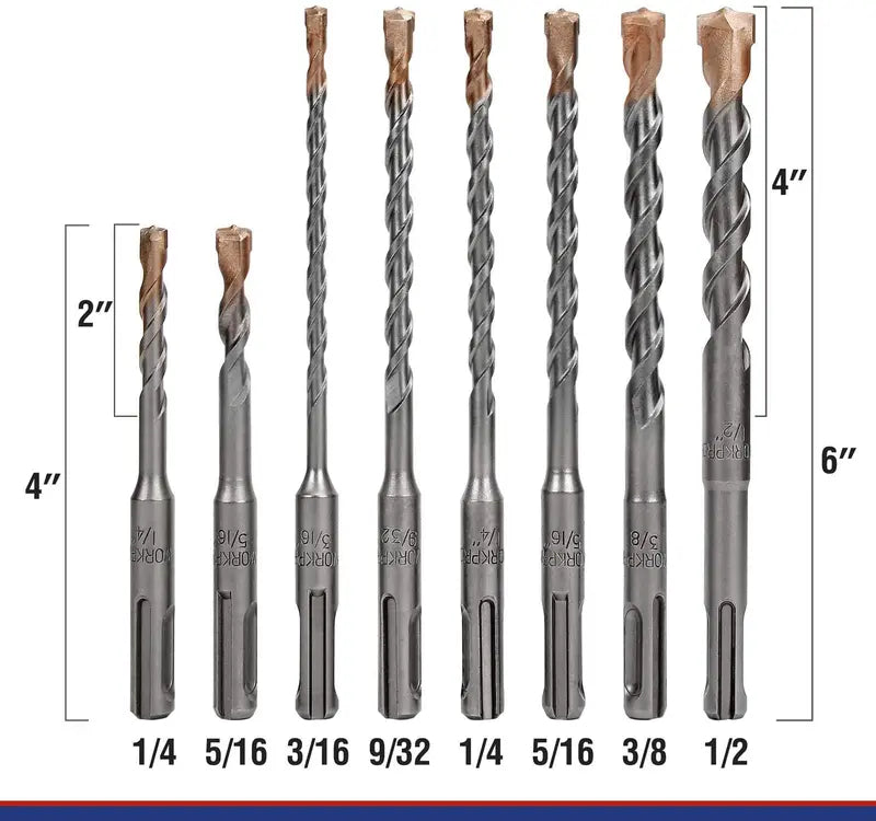 WORKPRO SDS-Plus Carbide Drill Bit Set (8 pcs) for Concrete, Brick & Stone  Includes Protective Case