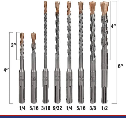 WORKPRO SDS-Plus Carbide Drill Bit Set (8 pcs) for Concrete, Brick & Stone  Includes Protective Case