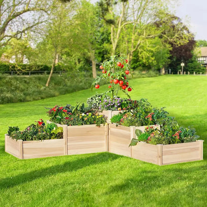Three-Tier Cedar Garden Planter Box  28″ Deep with Drainage Holes and Pre-Assembled Base for Vegetables, Herbs, and Flowers