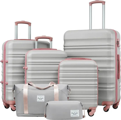 LONG VACATION ABS+PC 6-Piece Luggage Set  Expandable Hardshell Suitcases with YKK Zippers, TSA Locks & 360° Wheels