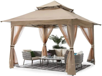 13×13 Pop-Up Outdoor Gazebo with Mosquito Netting & Canopy Shelter