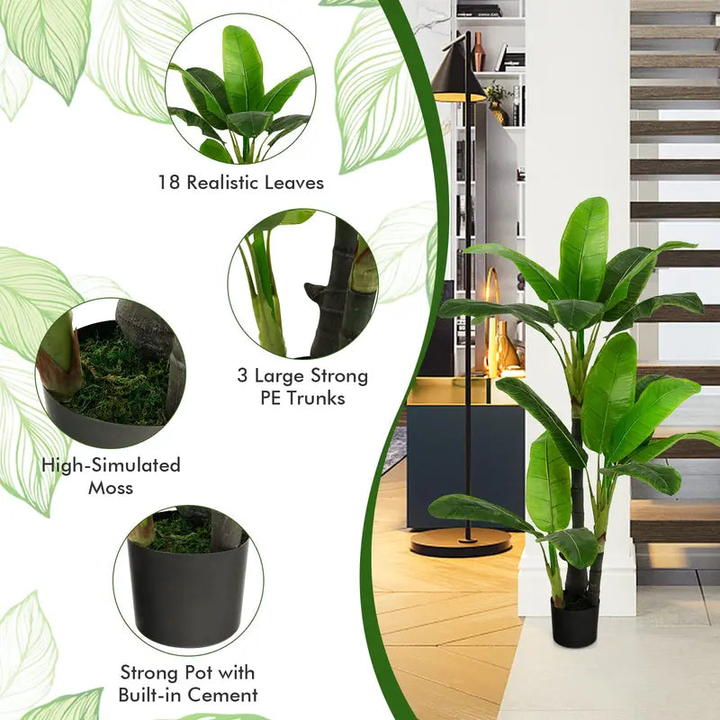 5-Foot Artificial Bird of Paradise Plant with Lifelike Tropical Foliage