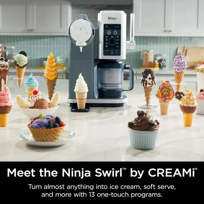 Swirl by CREAMi Ice Cream Maker  13-Program Frozen Dessert Machine (Sorbet, Soft Serve, Yogurt), Includes Two 16oz Pints (NC701)