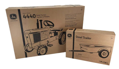 John Deere 4440 Pedal Tractor with Matching Steel Trailer  Adjustable Seat, Durable Die-Cast Construction