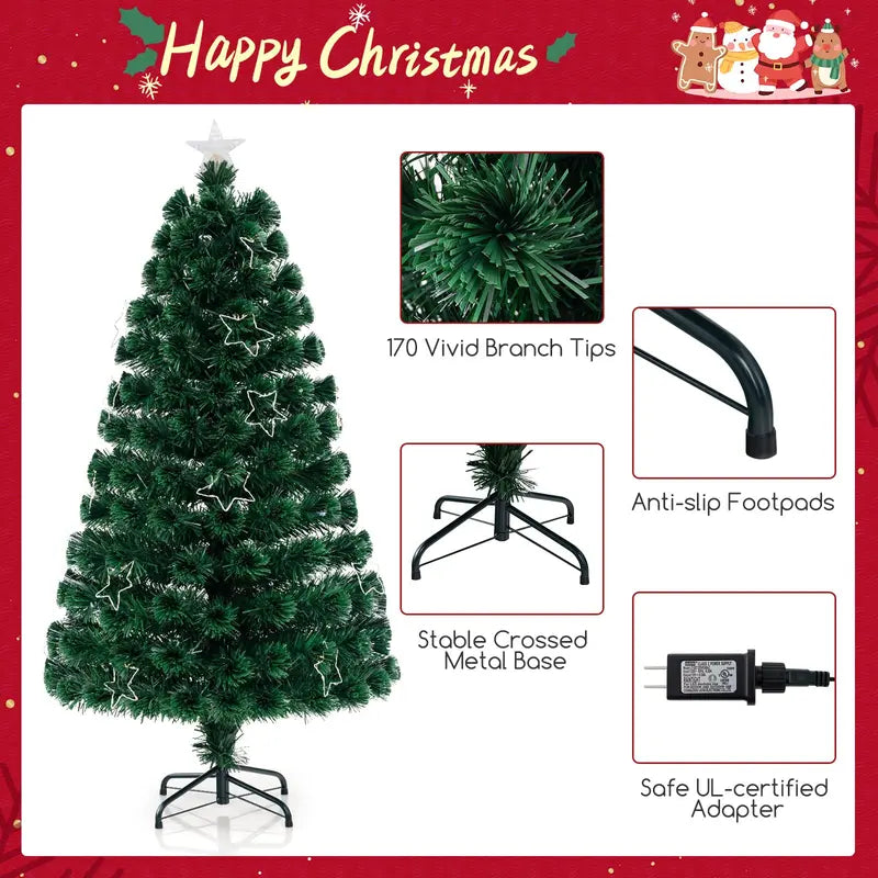 5-Foot Pre-Lit Fiber Optic Christmas Tree with Adjustable Star Lights