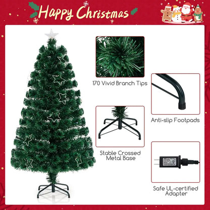 5-Foot Pre-Lit Fiber Optic Christmas Tree with Adjustable Star Lights