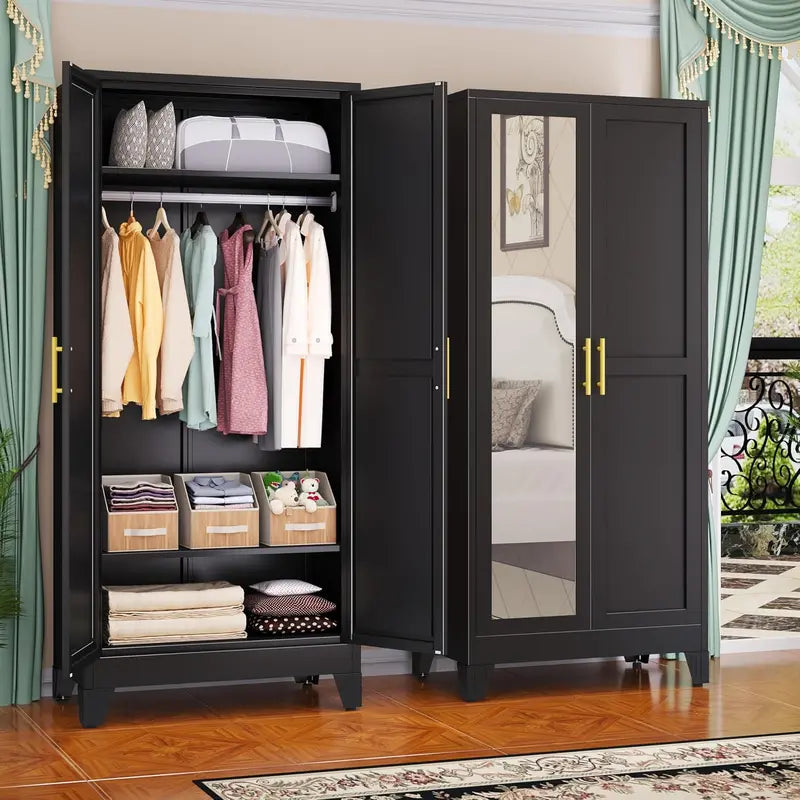Industrial-Style Steel Armoire — 71-Inch Metal Clothing Storage Cabinet