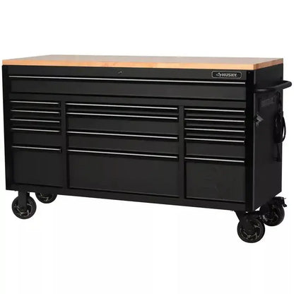 Heavy-Duty 61-Inch Mobile Workbench  15-Drawer Design with Solid Wood Top