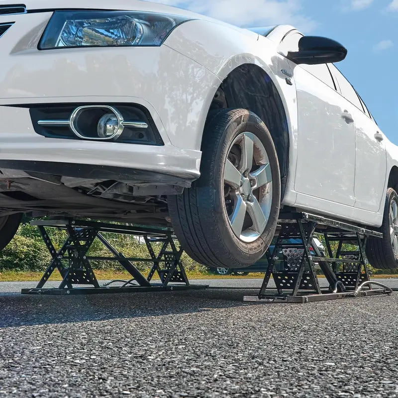 Heavy-Duty Portable Car Lift  7,000 lb Capacity with Extended Runway Plates & 26.8″ Max Lift Height for Home Garage or Workshop