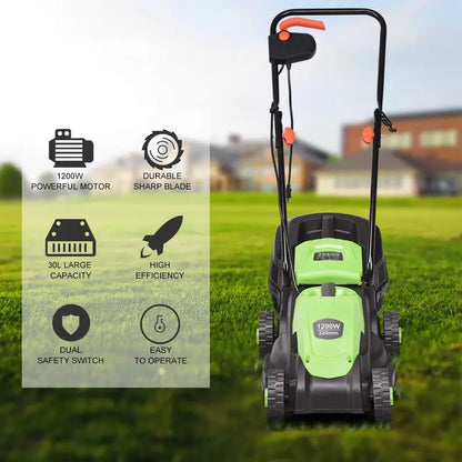 14-Inch Corded Electric Lawn Mower  12-Amp Push Mower with Grass Bag & Foldable Handle